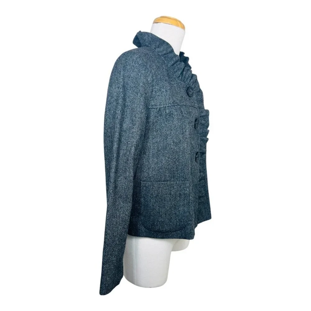 J. Crew Vintage Style Womens Herringbone Wool Blend Ruffle Collar Jacket - Picture 3 of 10